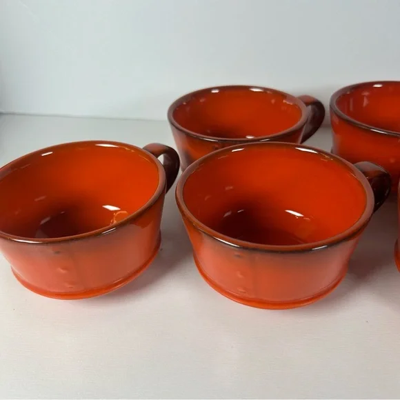 Metlox by Poppytrail MCM Mid Century Red Rooster Set 8 Cups Rivets Vintage 1950 - Picture 6 of 7